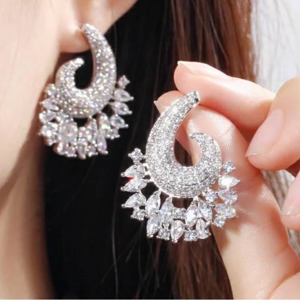 Emerald Green C Shape Marquis Gem Cz Earrings
